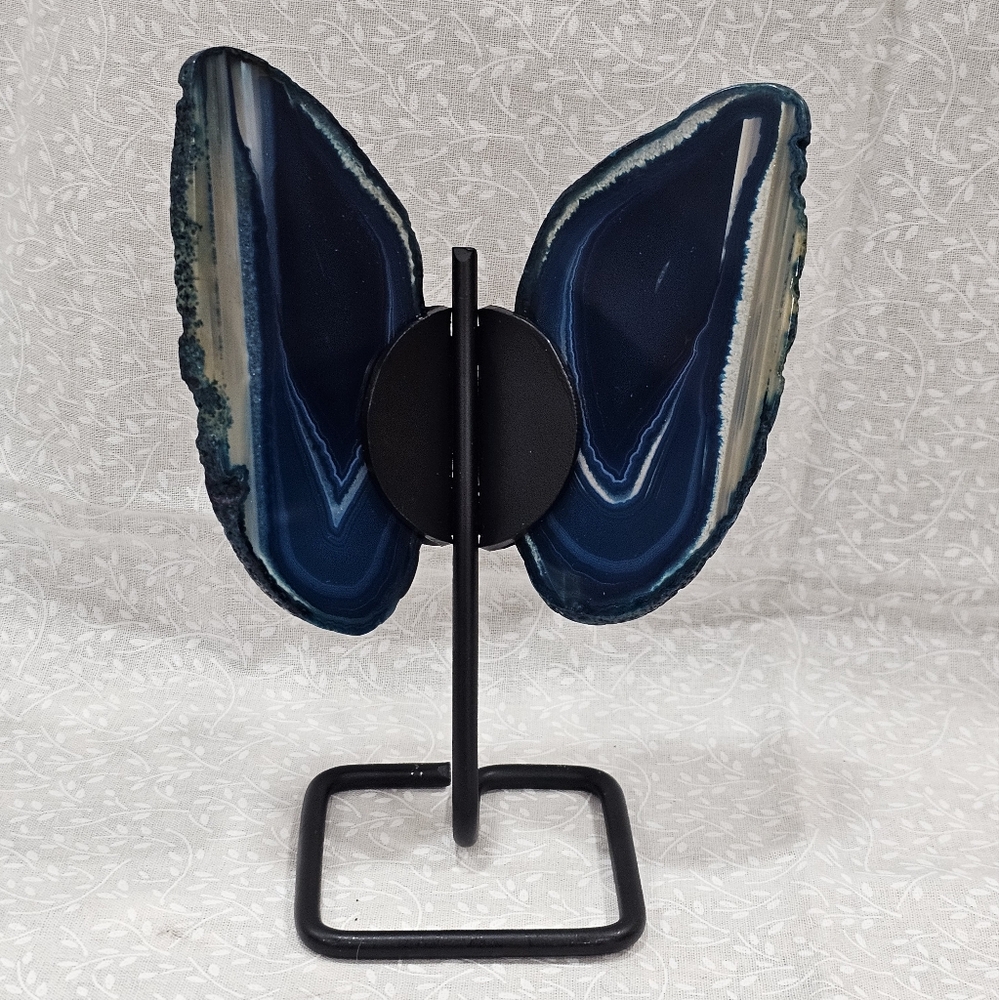 Blue Agate Crystal Butterfly with Stand